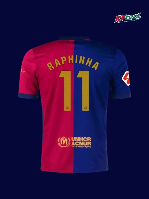 Raphinha 11 Barcelona home Spotify jersey 24/25 back view