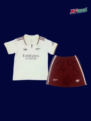 Arsenal kids away kit front 25/26 includes jersey shorts youth set