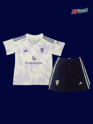 ManU 25/26 Kids Away White Front, youth away-fit, lightweight